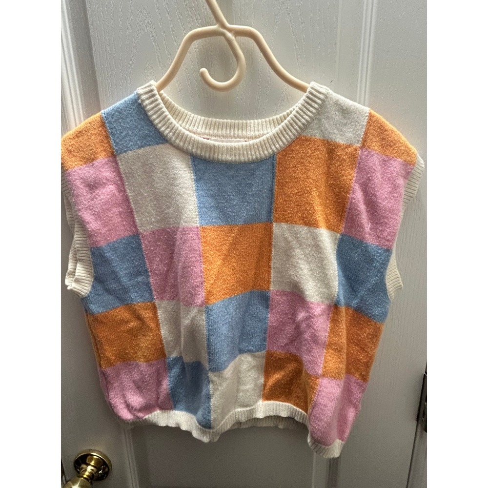 &merci Color Block Sweater Vest Medium Pastel Knit Preppy